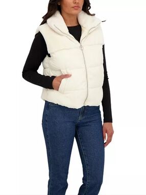 Sebby Collection Cream Short Mix Media Puffer Vest Size Large